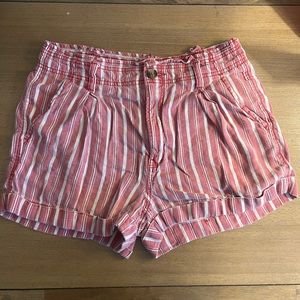 Red & White Striped Linen Shorts - American Eagle